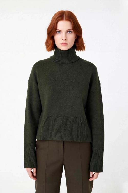 Kadın Geniş Kalıp Dik Yaka Triko Kazak Standart Kollu Orta Kalınlık Düz Desen Kış Kombinleri İçin