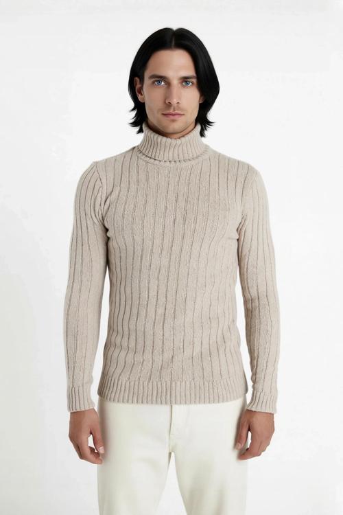 Erkek Basic Koleksiyon Fitilli Triko Balıkçı Yaka Kazak Soğuk Havalarda Konforlu ve Modern Şıklık