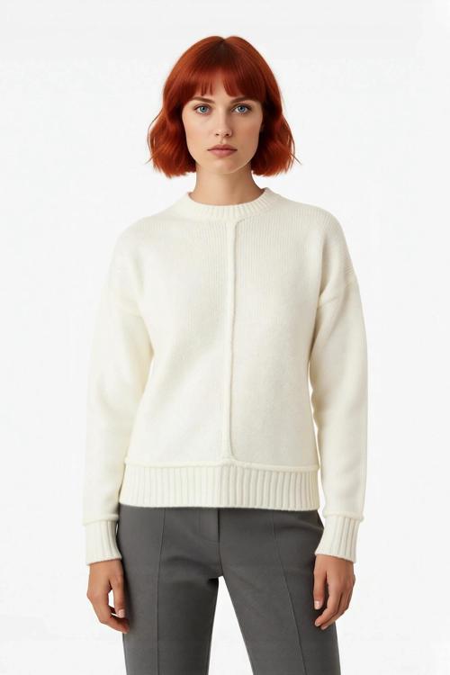 Kadın Gri Triko Oversize Bisiklet Yaka Düşük Kol Rahat Günlük Kış Kombinlerinin Vazgeçilmezi