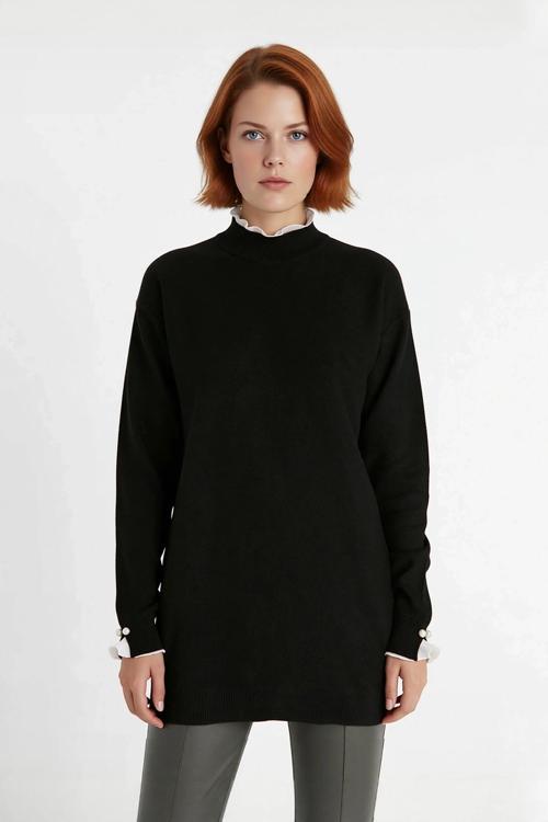 Kadın Casual Ortam Regular Kalıp Bisiklet Yaka Düz Desen Uzun Kol Triko Tunik Kazak Stili Kaliteli