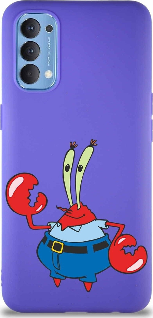 Oppo Reno 4 Soft Premier Kapak Bay Yengeç Tasarımlı Silikon Kılıf - Mor