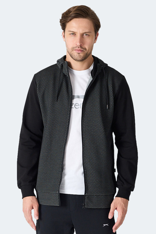 FLAME Erkek Kapüşonlu Cepli Siyah Sweatshirt