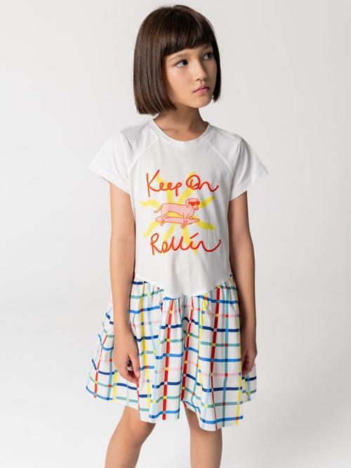 Tshırt Gövdeli Pamuk Kloş Etekli Kız Çocuk Elbise