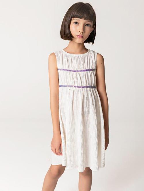 Büzgülü Beyaz Kolsuz Kız Çocuk Elbise