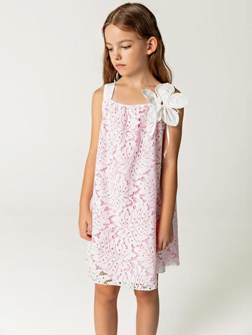 Dantel Pembe Pamuk Astarlı Askılı Kız Çocuk Elbise
