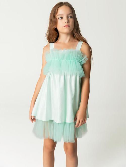 Fırfır Göğüs Detaylı Askılı Kız Çocuk Elbise