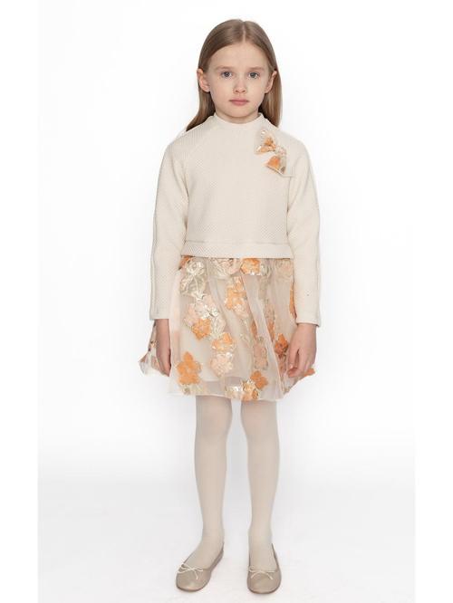 Somon Rengi Desenli Elbise