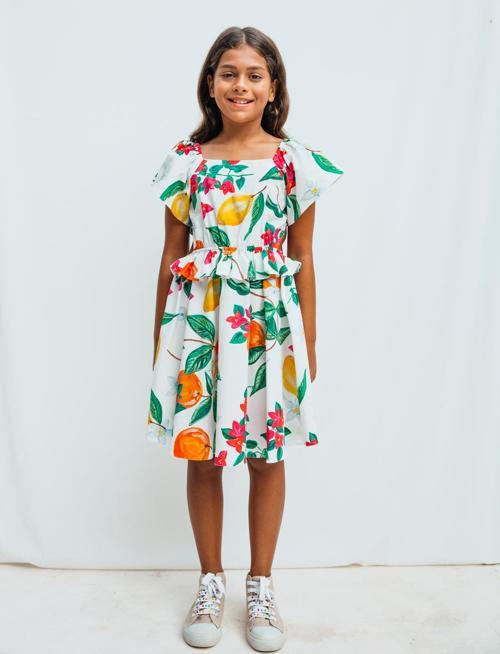 Limon Desenli Kız Çocuk Elbise