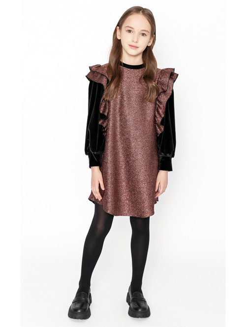 Bronz Pırıltılı Sweat Elbise