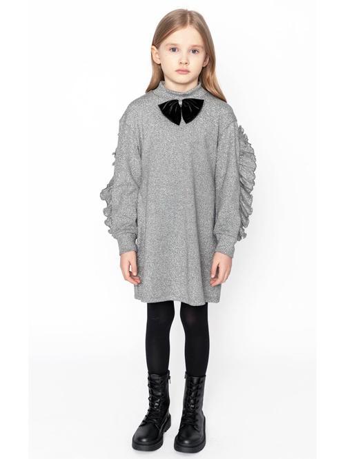 Kadife Fiyonklu Fırfır Elbise