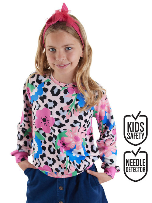 Çiçekli Leopar Kız Çocuk Sweatshirt