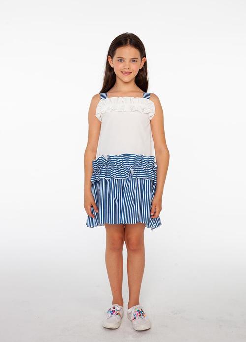Askılı Marin Pamuklu Kız Çocuk Elbise