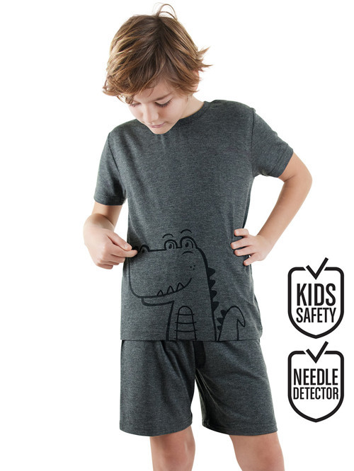 Dinozor Erkek Çocuk Gri Alt Üst Pijama Takım