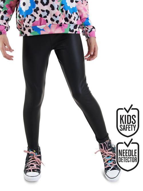 Kız Çocuk Deri Görünümlü Siyah Tayt