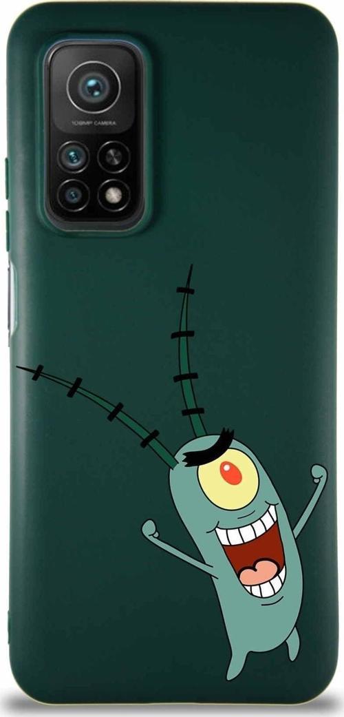 Xiaomi Mi 10T Soft Premier Kapak Plankton Tasarımlı Silikon Kılıf - Yeşil