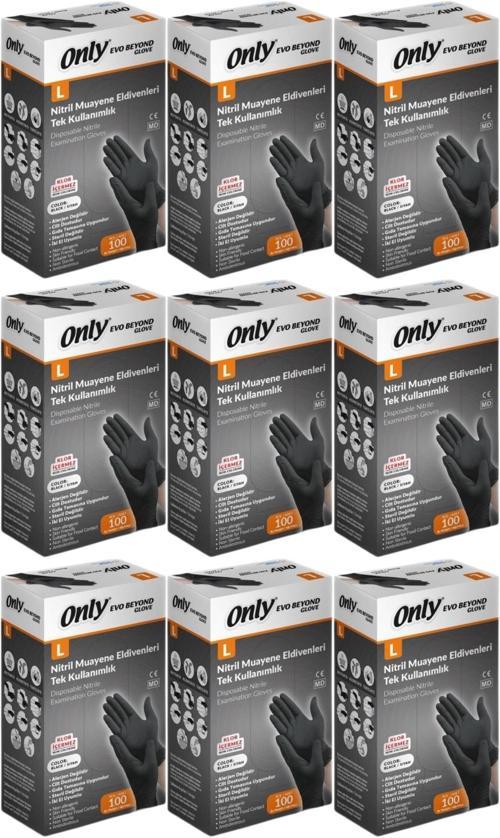 Evo Beyond Glove Nitril Siyah Pudrasız Muayene Eldiveni 900 Lü Set L - Large - Büyük (9PK*100)