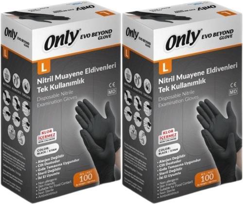 Evo Beyond Glove Nitril Siyah Pudrasız Muayene Eldiveni 200 Lü Set L - Large - Büyük (2PK*100)