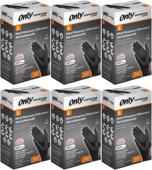 Evo Beyond Glove Nitril Siyah Pudrasız Muayene Eldiveni 600 Lü Set L - Large - Büyük (6PK*100)