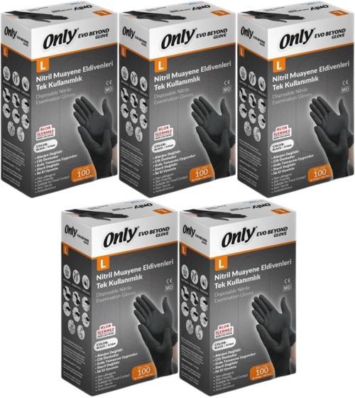 Evo Beyond Glove Nitril Siyah Pudrasız Muayene Eldiveni 500 Lü Set L - Large - Büyük (5PK*100)