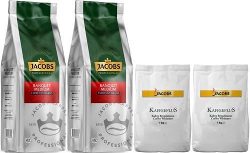 Medium Çekirdek Kahve 1KG (Espresso Beans) & Kaffeeplus Süt Tozu 1KG (Karma 4 Lü Set)