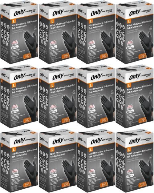 Evo Beyond Glove Nitril Siyah Pudrasız Muayene Eldiveni 1200 Lü Set L- Large - Büyük (12PK*100)