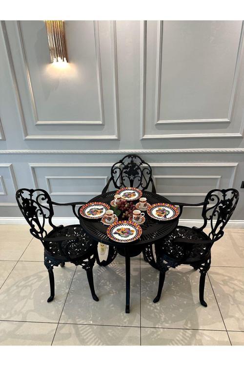 Isparta Model Ferforje Görünümlü Plastik Yuvarlak Masa Ve Sandalye Takım 2(İki) Sandalye 1 Masa