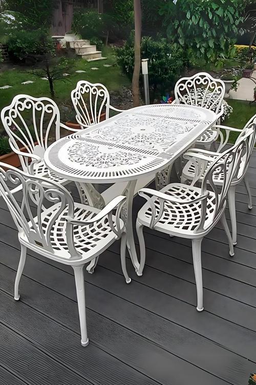 Ferforje Görünümlü, Dış Mekan Kullanımına Uygun, 6 Kişilik Plastik Masa Takımı