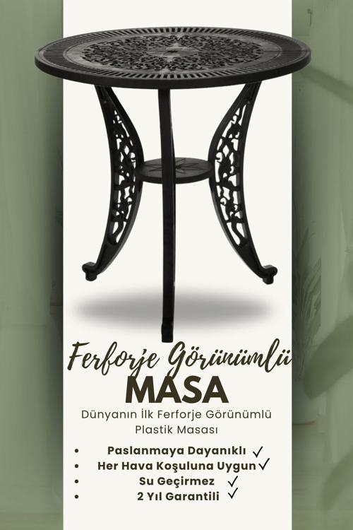 Ferforje Görünümlü Dış Mekan İçin Uygun 150 Kg Taşıma Kapasiteli Siyah Plastik Masa