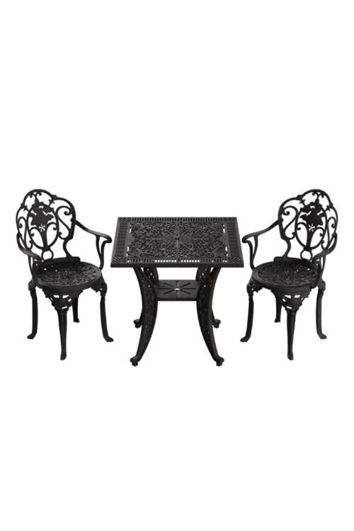 Ferforje Görünümlü Masa Sandalye, Dış Mekanda Kullanılabilir 2 Kişilik Plastik Beyaz Masa Takımı