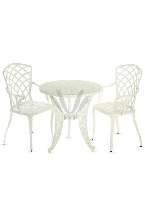 Ferforje Görünümlü Masa Ve Sandalye, Dış Mekanda Kullanılabilir 2 Kişilik Plastik Beyaz Masa Takımı