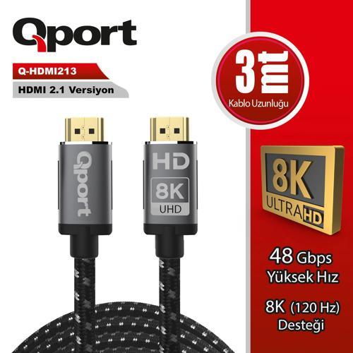 Q-hdmı213 3m Hdmı 2.1v 8k Örgülü Altın Uçlu