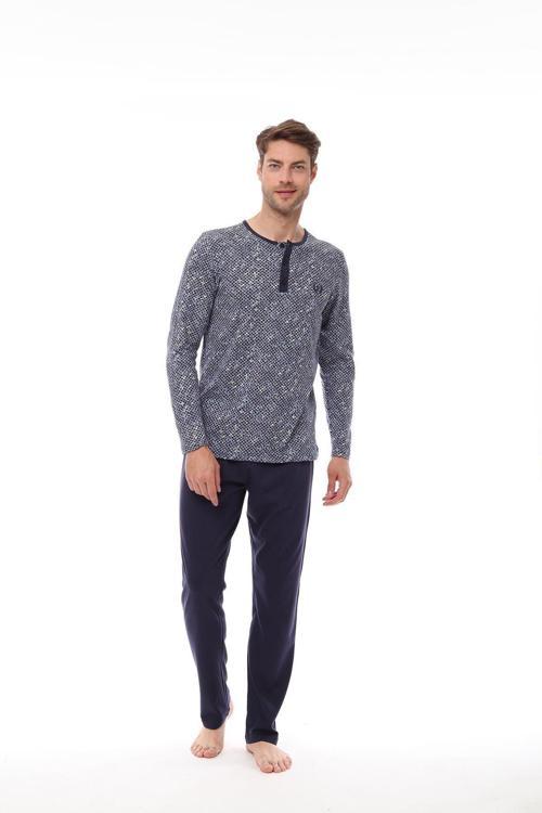 Pijadore 1535 Büyük Beden Erkek Lacivert Uzun Kollu Pijama Takım