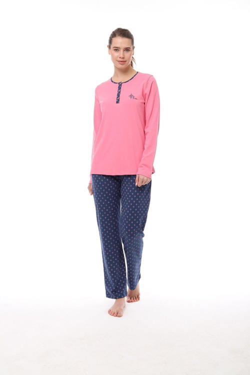 Pijadore 1538 Kadın Yaka Düğmeli Uzun Kollu Pijama Takım