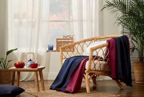 PONPONLU PAMUK BATTANİYE TEK KİŞİLİK 150X200 LACİVERT-BORDO