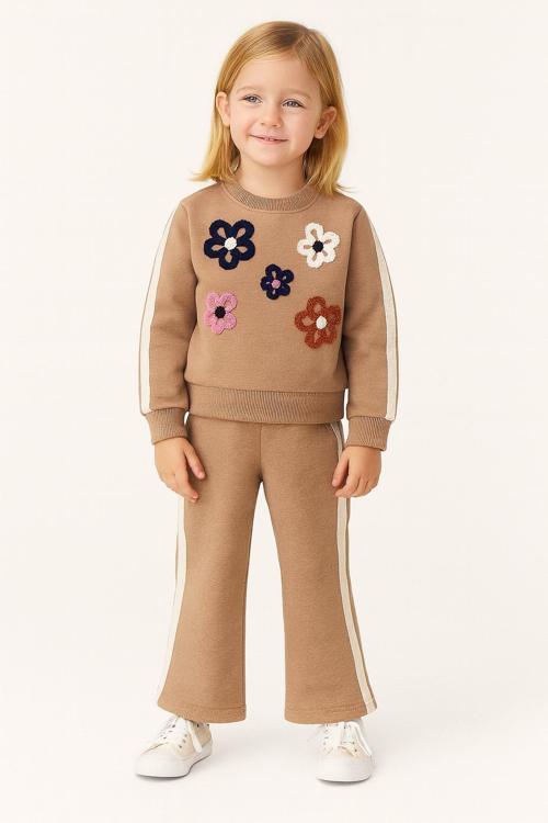 Çiçekli Kışlık Kız Çocuk İspanyol Paça Takım