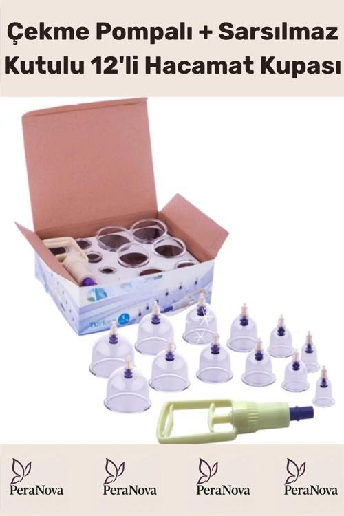 Çekme Vakum Pompalı Sarsılmaz Kutulu Selülit Yağ Çatlak Giderici Masaj Aleti 12'li Hacamat Kupa Seti