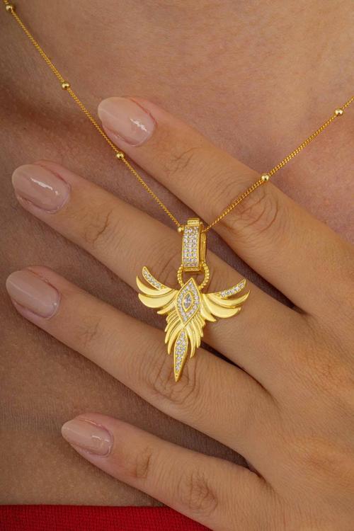 Altın Kaplama Tek Taş Anka Gümüş Kolye