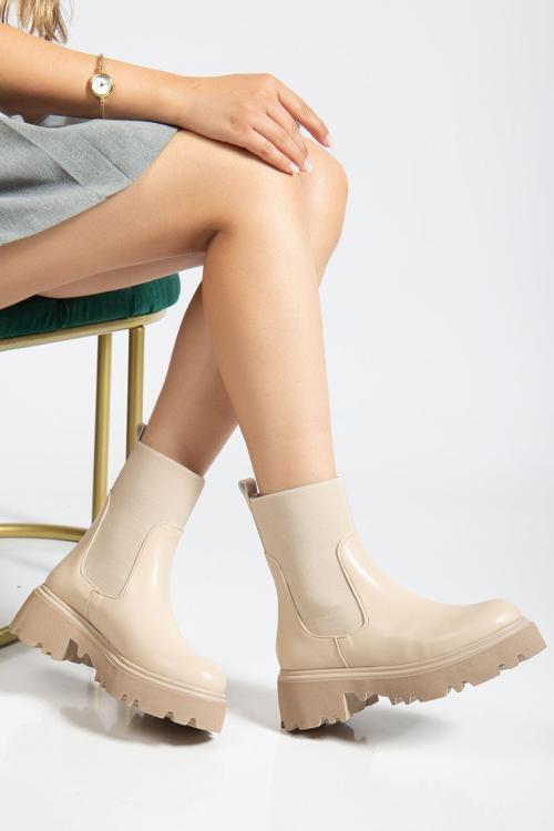 K-815 Bej Lastikli Yüksek Tabanlı Günlük Kadın Bot 