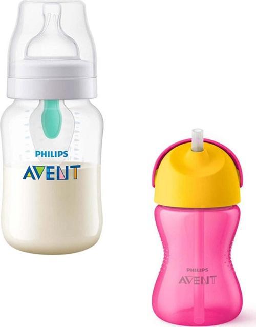 Antikolik Colic Biberon 260Ml - Cam Değildir. + Pembe Pipetli Bardak 300 Ml