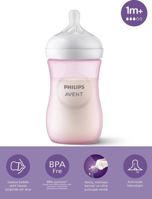Natural Response Doğal Tepkili Pp Pembe Biberon, 260Ml, 1 Ay - Cam Değildir.