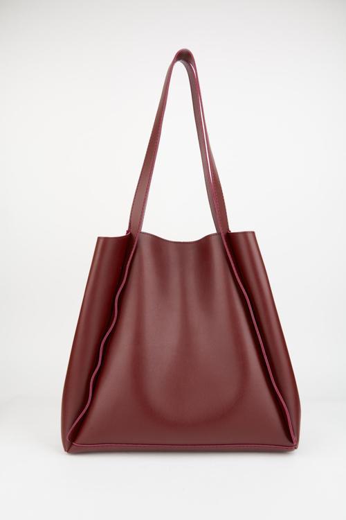 Kadın Kanguru Bordo Yavrulu Katlanabilir İçi Süet Yumuşak Deri Büyük Boy Shopper Çanta