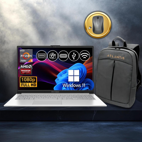 Vivobook Go 15 Ryzen5-7520U 8GB 512GB Nvme SSD E1504FA-BQ1741 Atl29 15.6" Win11Pro Notebook+Çanta+Mouse