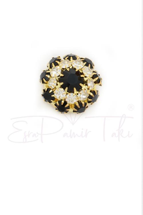 Siyah Taşlı Düğme Süsü Broş