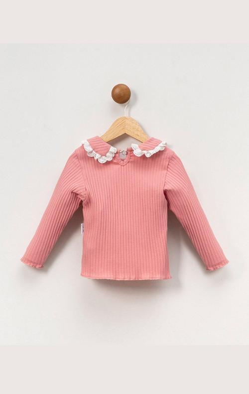 Fitilli Bebe Yaka Pamuklu Uzun Kol Kız Çocuk Sweatshirt