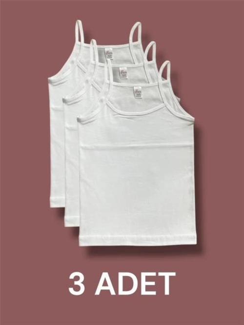Yüksek Kalite İnce Askılı Kız Çocuk Pamuklu Ribana Atlet 3'lü Paket