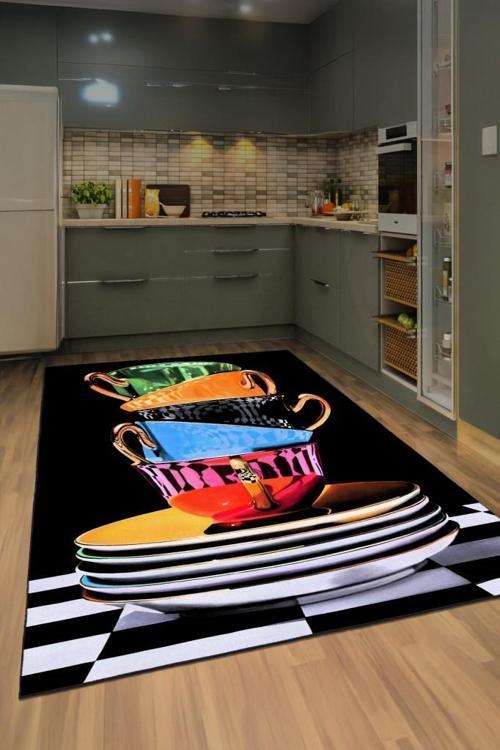 Mutfakta Sanat Var: Renkli Tabaklarla Tasarlanmış Kaymaz Taban Hal