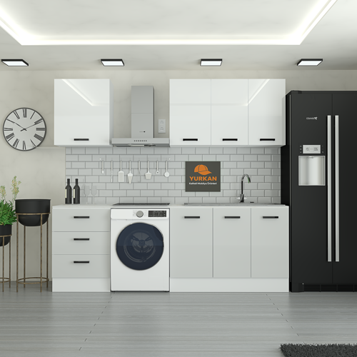 185 cm Mutfak Dolabı Gümüş MDF Kapak Tezgah Dahil YRKN185 100