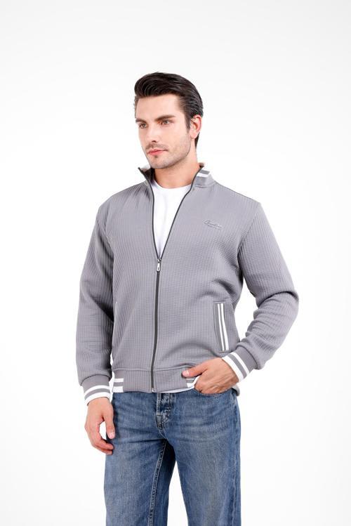 PROO Gofre Dik Yaka Fermuarlı Hırka - Gri