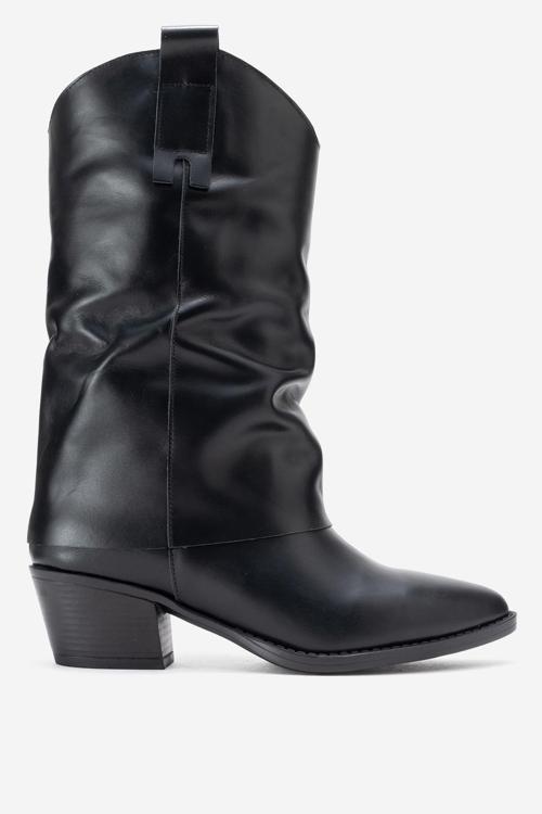 Kadın Geniş Kesim Kısa Topuklu Çizme Gerçek Deri RG 3019 SİYAH