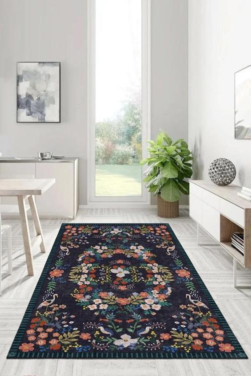 Her Adımda Bir Çiçek Her Desende Bir Kuş Sanatsal Kaymaz Taban Halı